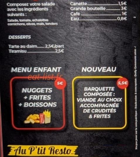 Au p'tit resto — carte page 3