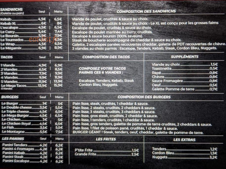 Au p'tit resto — carte page 2