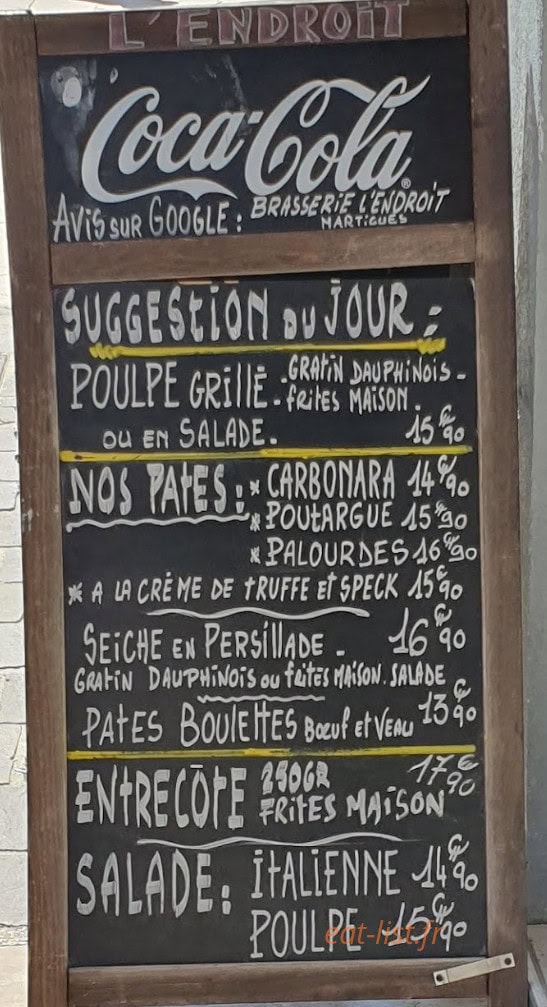 Brasserie L'endroit — carte page 1