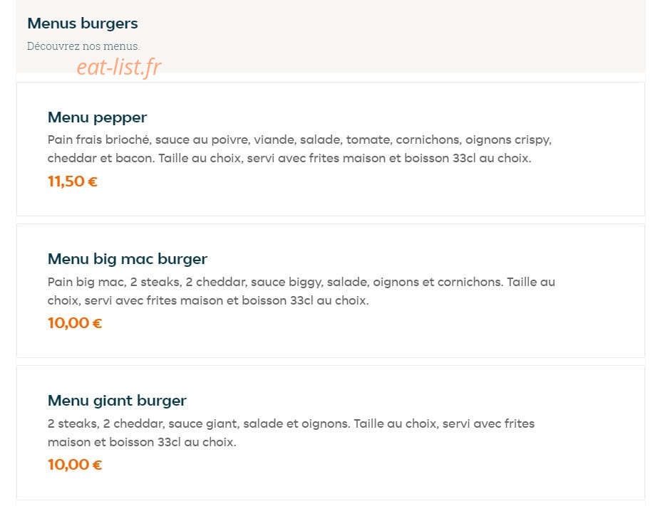 Crush burger — carte page 1
