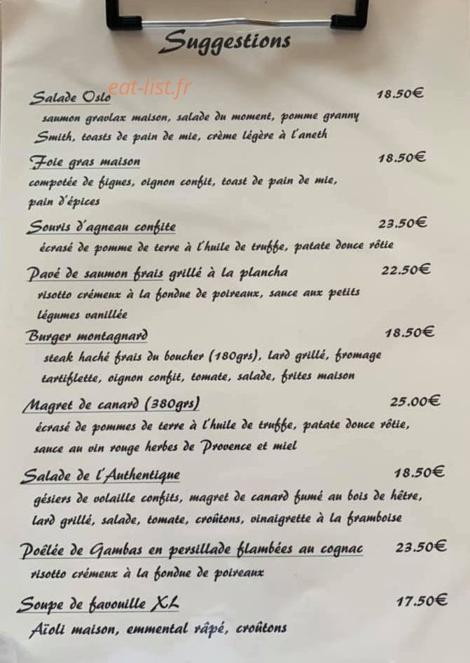 L'authentique — carte page 1