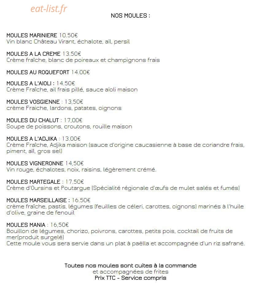 Carte et menu de La Moule Mania à Martigues — Les moules