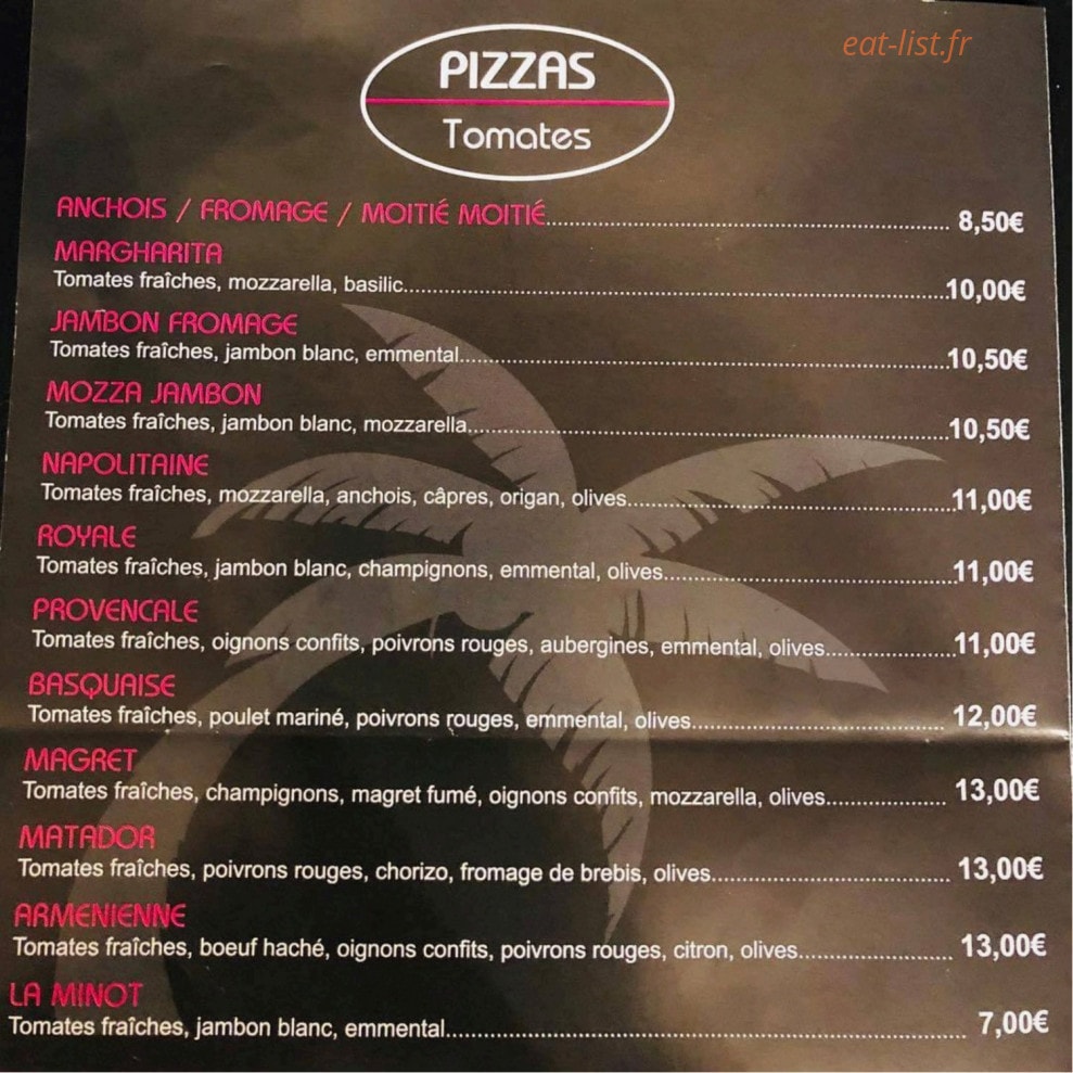La Pizza Des Cocotiers — carte page 1