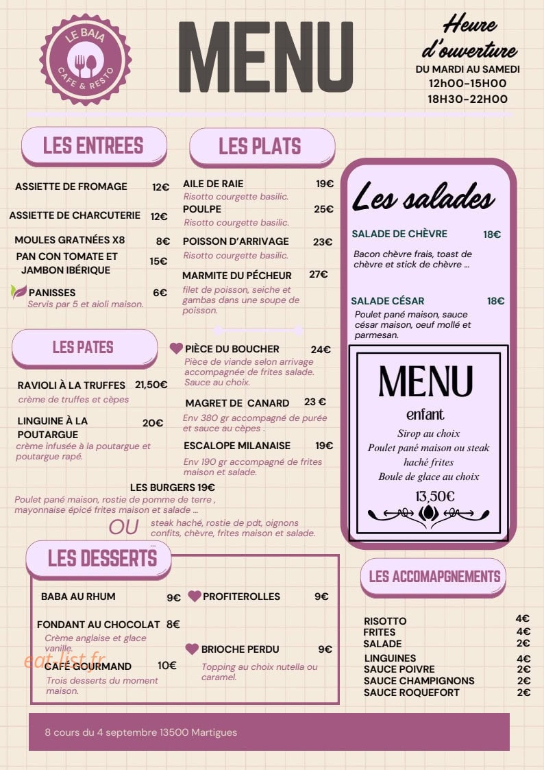 Le Baia — carte page 1