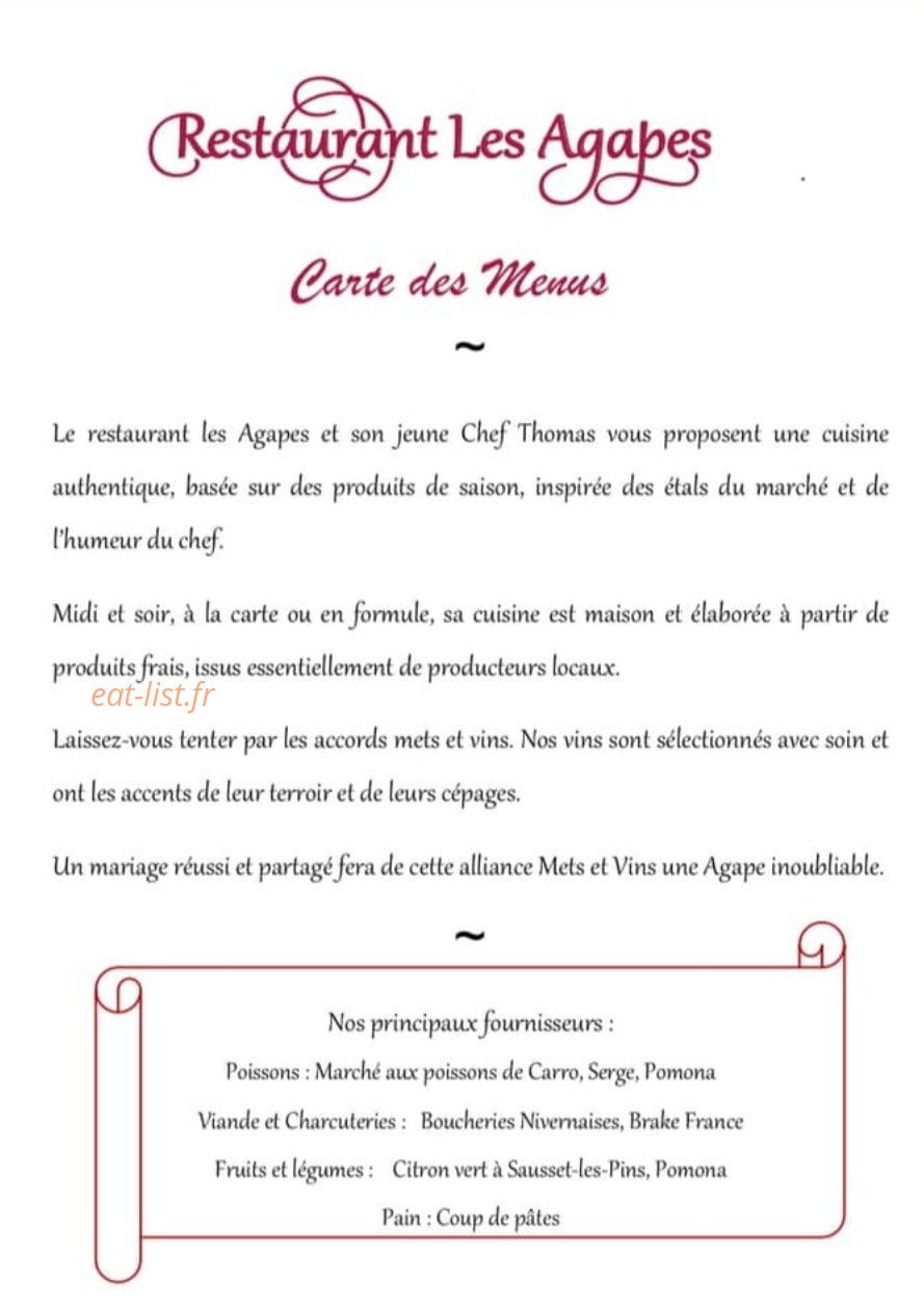 Les Agapes — carte page 1