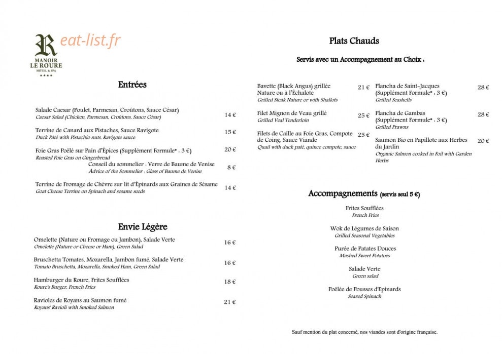 Manoir Le Roure — carte page 2