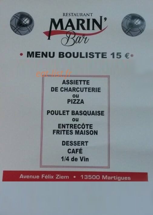 Marin' Bar — carte page 1