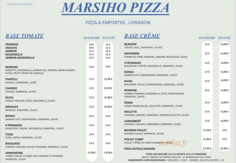 Marsiho Pizza — carte page 2