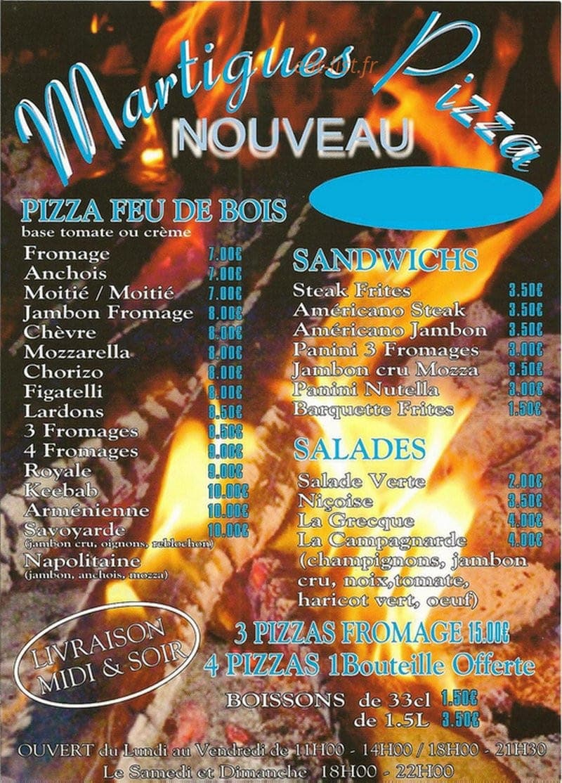 Martigues pizza — carte page 1
