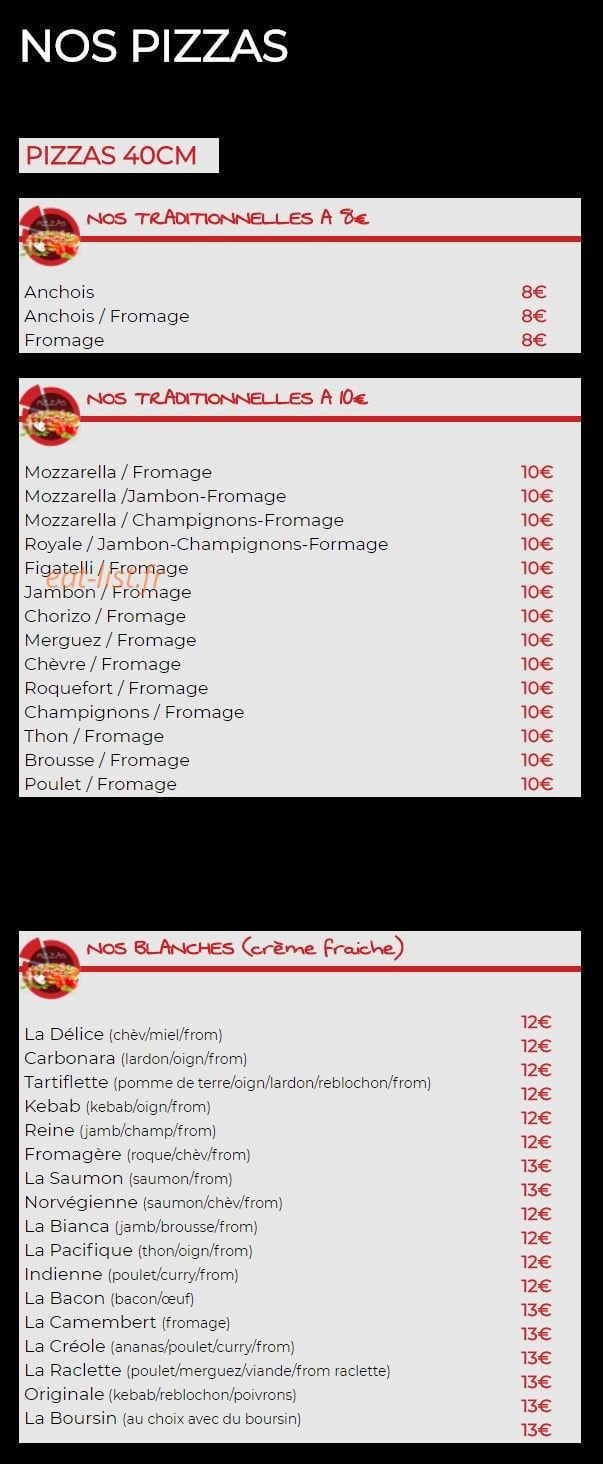 Carte et menu de Pizza La Napolitaine à Martigues — Les pizzas