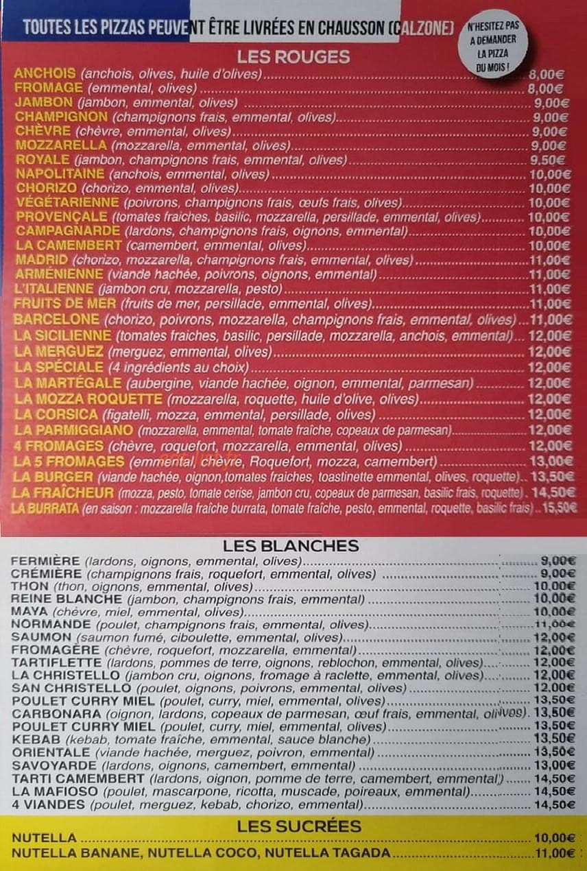 Poulet Pizza Martegale — carte page 2