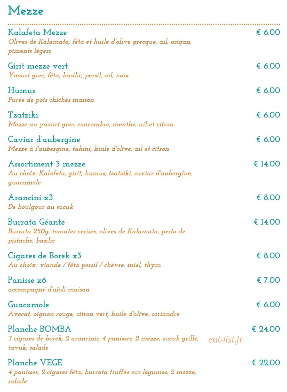 Restaurant Bomba — carte page 2