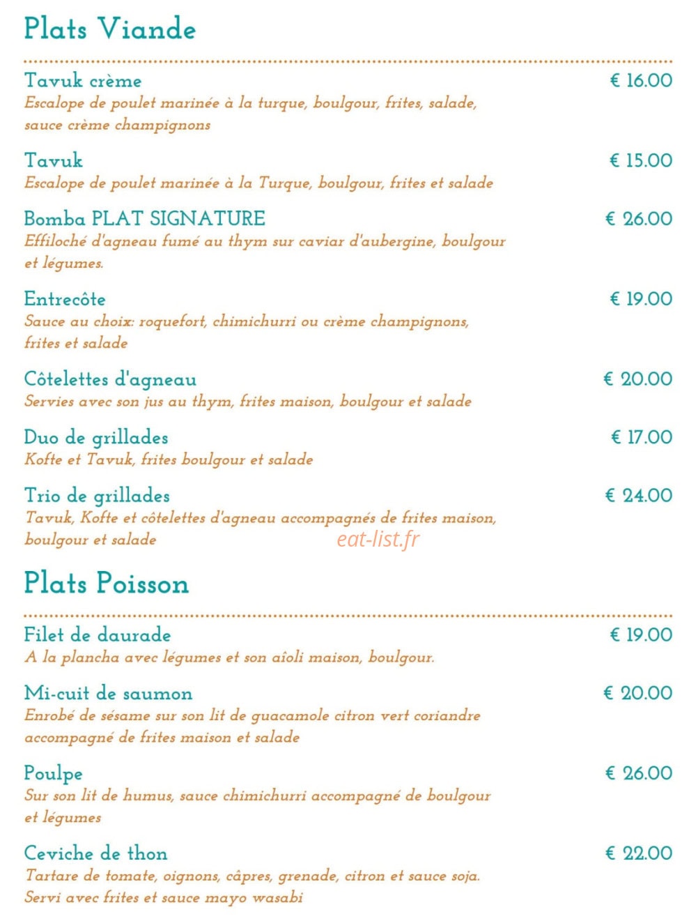 Restaurant Bomba — carte page 4