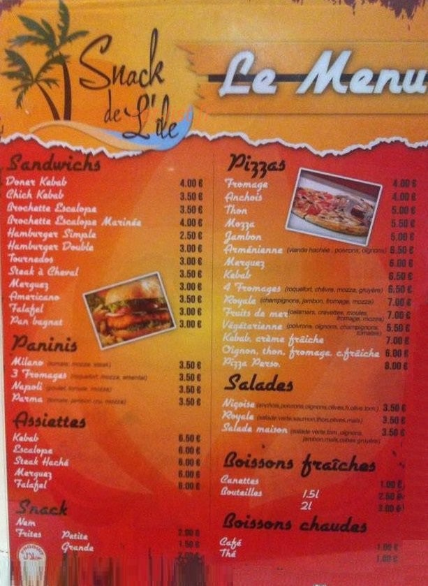 Snack de l'île — carte page 2
