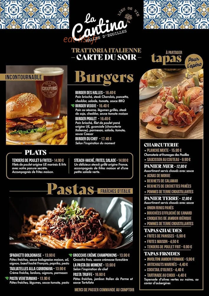 La Cantina des Halles — carte page 1