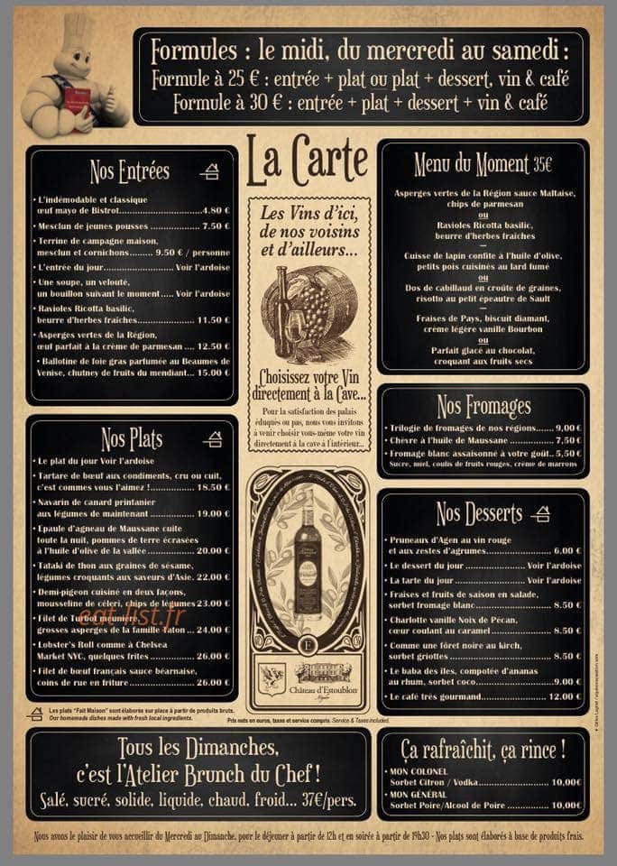 Carte et menu de Aux Ateliers Chez Franck et Flo à Maussanne les Alpilles — Les formules, entrées, plats...