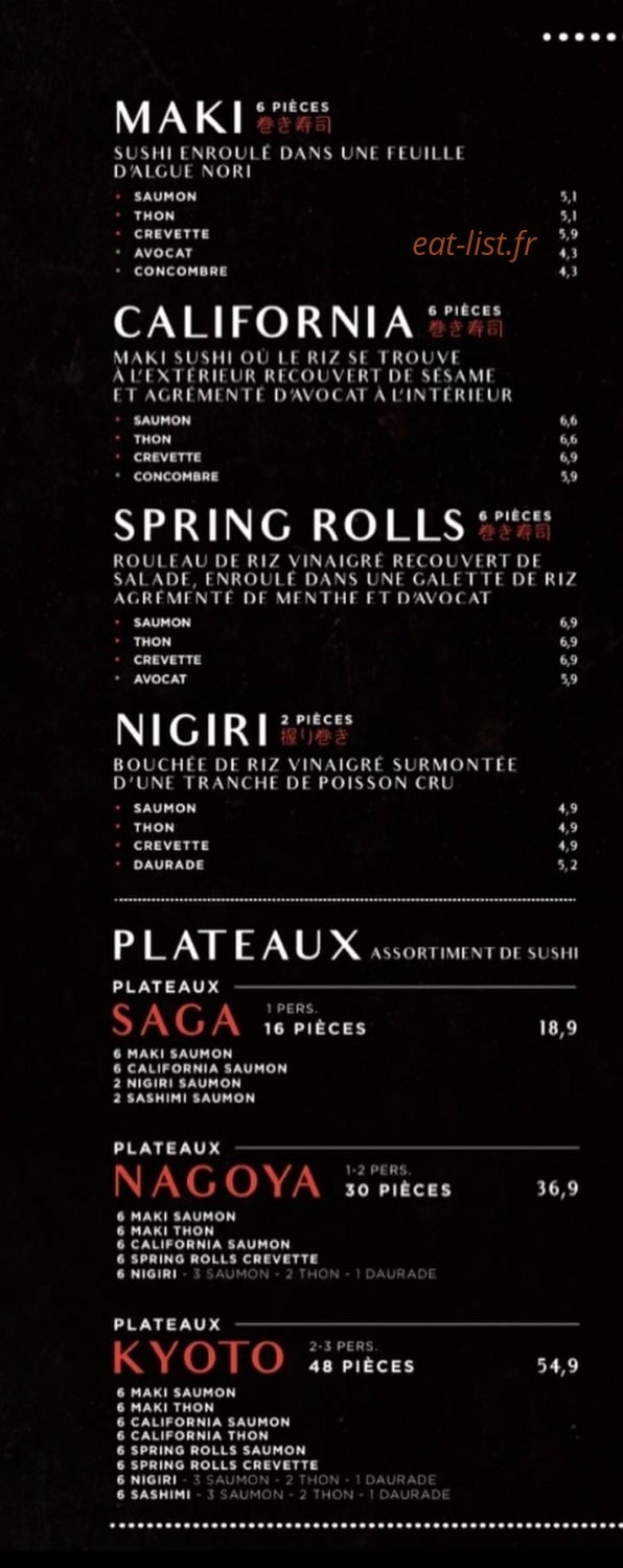 Carte et menu de O-Sushi à Maussanne les Alpilles — Les makis, californias, ...