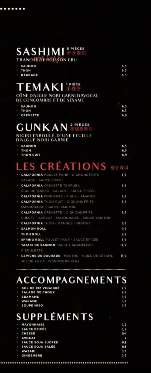 Carte et menu de O-Sushi à Maussanne les Alpilles — Les créations, suppléments, ...