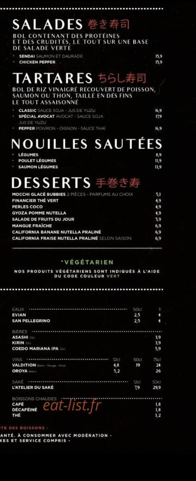 Carte et menu de O-Sushi à Maussanne les Alpilles — Les salades, desserts, ...