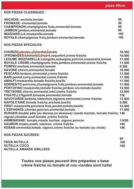 Pizza First — carte page 1