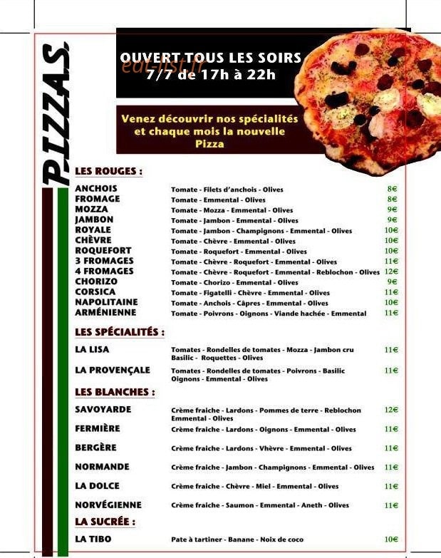 Pizza Chez Fa — carte page 1