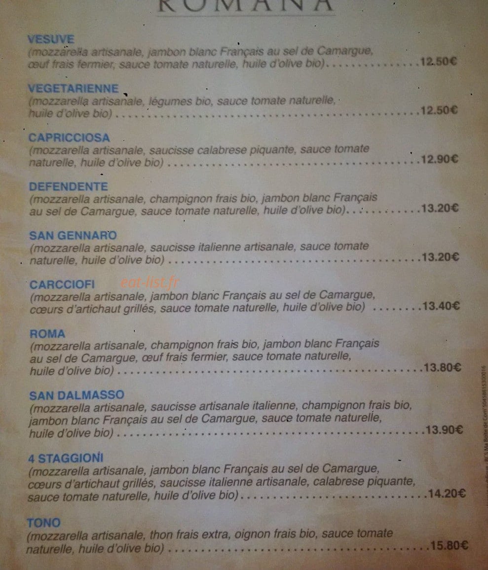 Pizza Romana — carte page 2