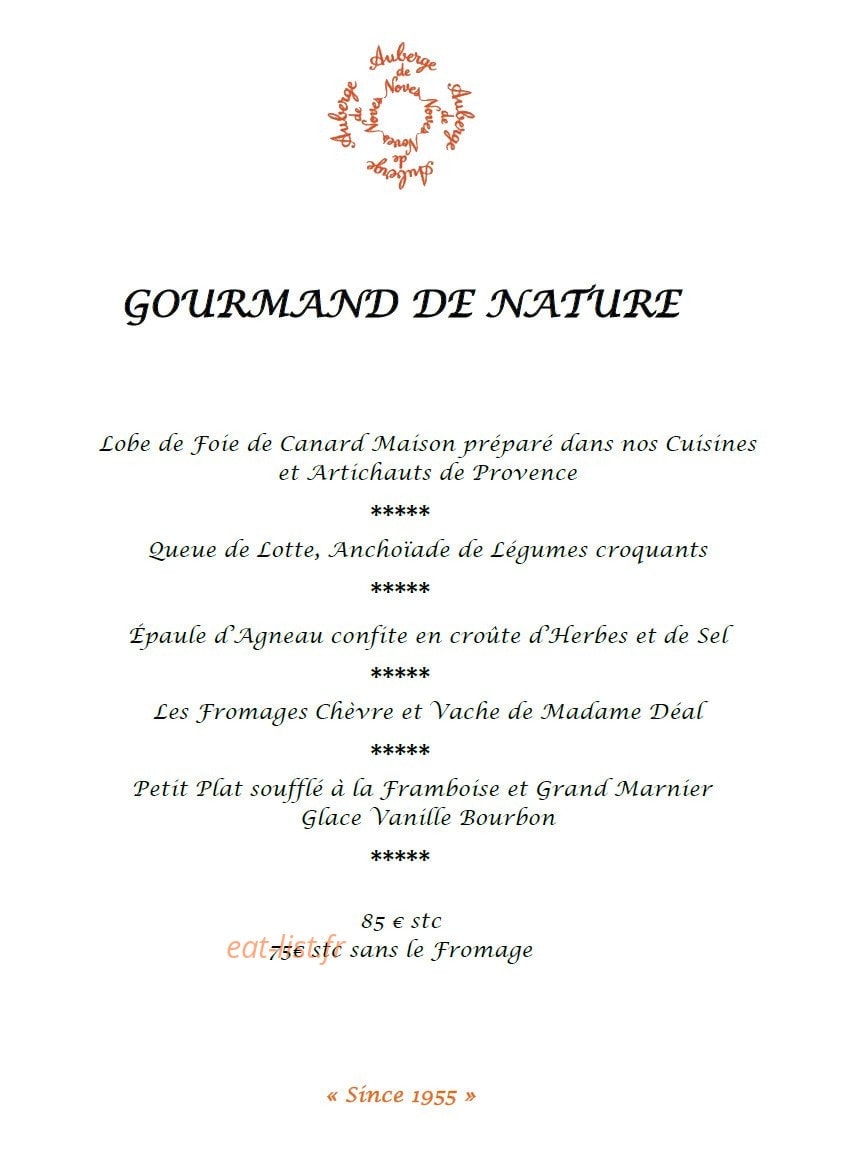Auberge de Noves — carte page 1