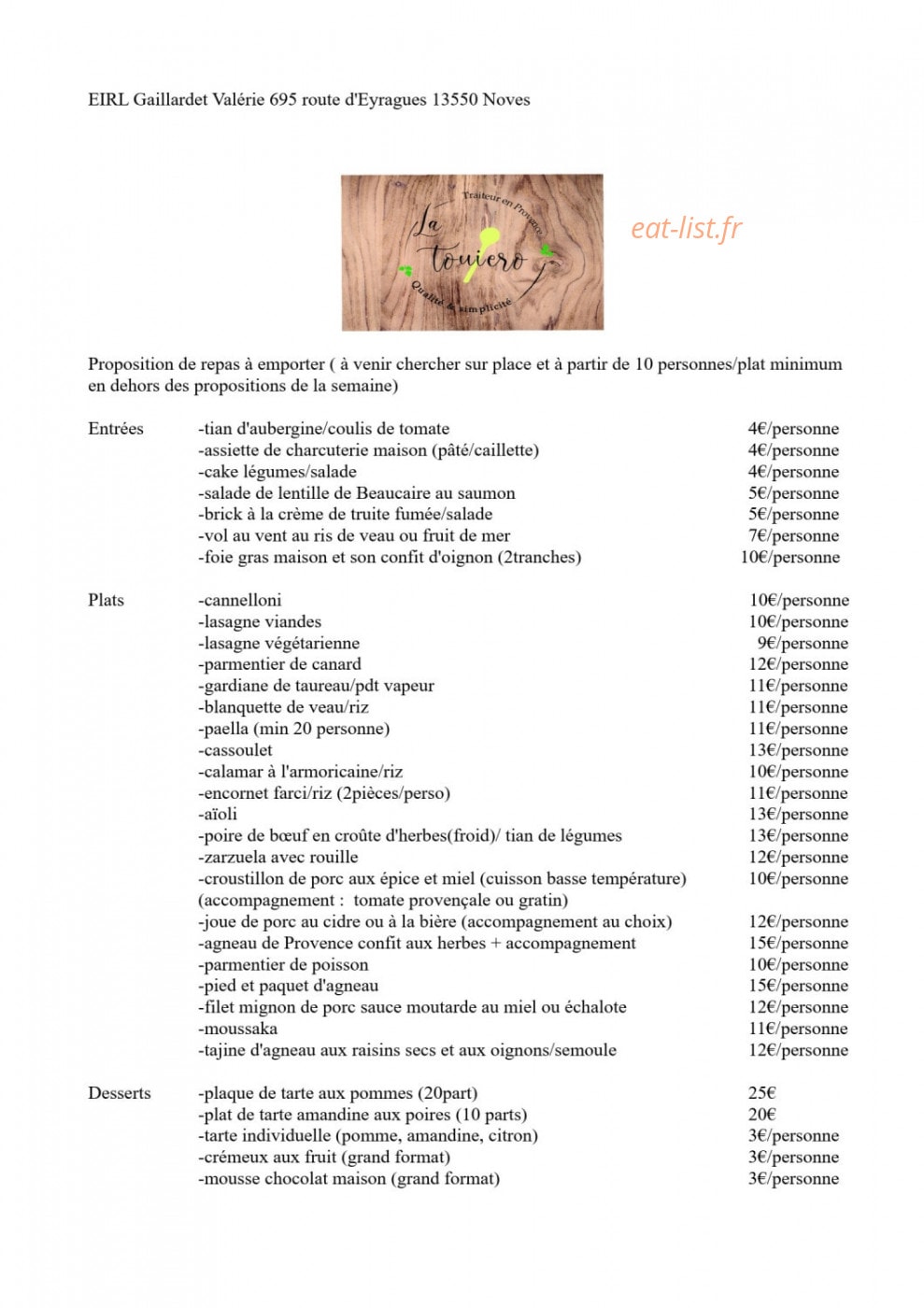La Touiero — carte page 1