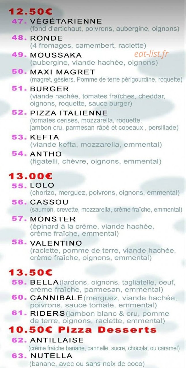 Riders Pizza — carte page 6