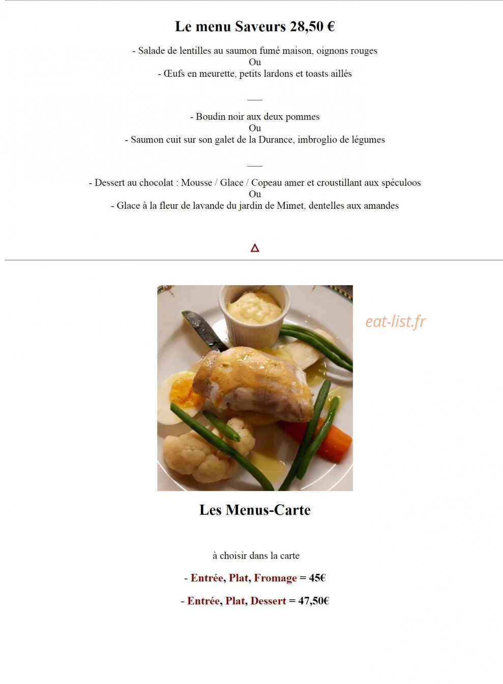 Auberge Provencale — carte page 1