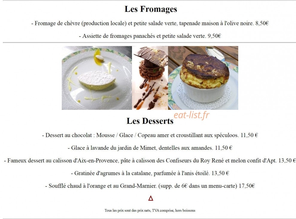 Auberge Provencale — carte page 3