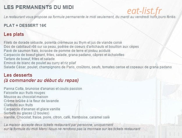 Carte et menu de Au Chantier à La Ciotat — Le menu midi