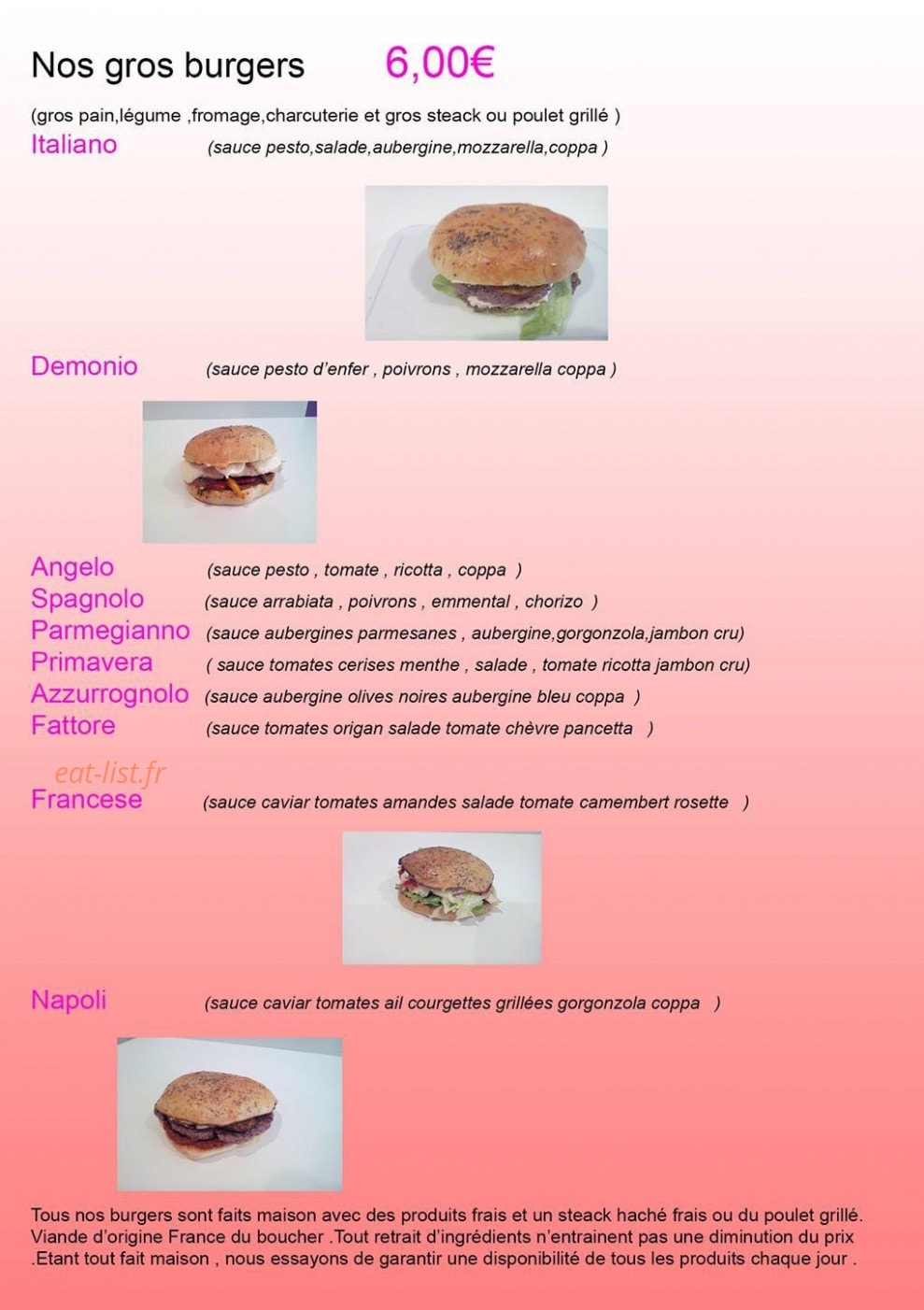 Carte et menu de Banco delle delizie à La Ciotat — Les burgers suite