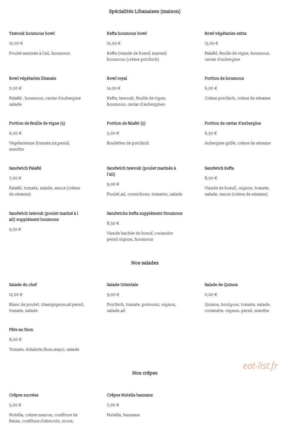 Chez Sophie — carte page 1