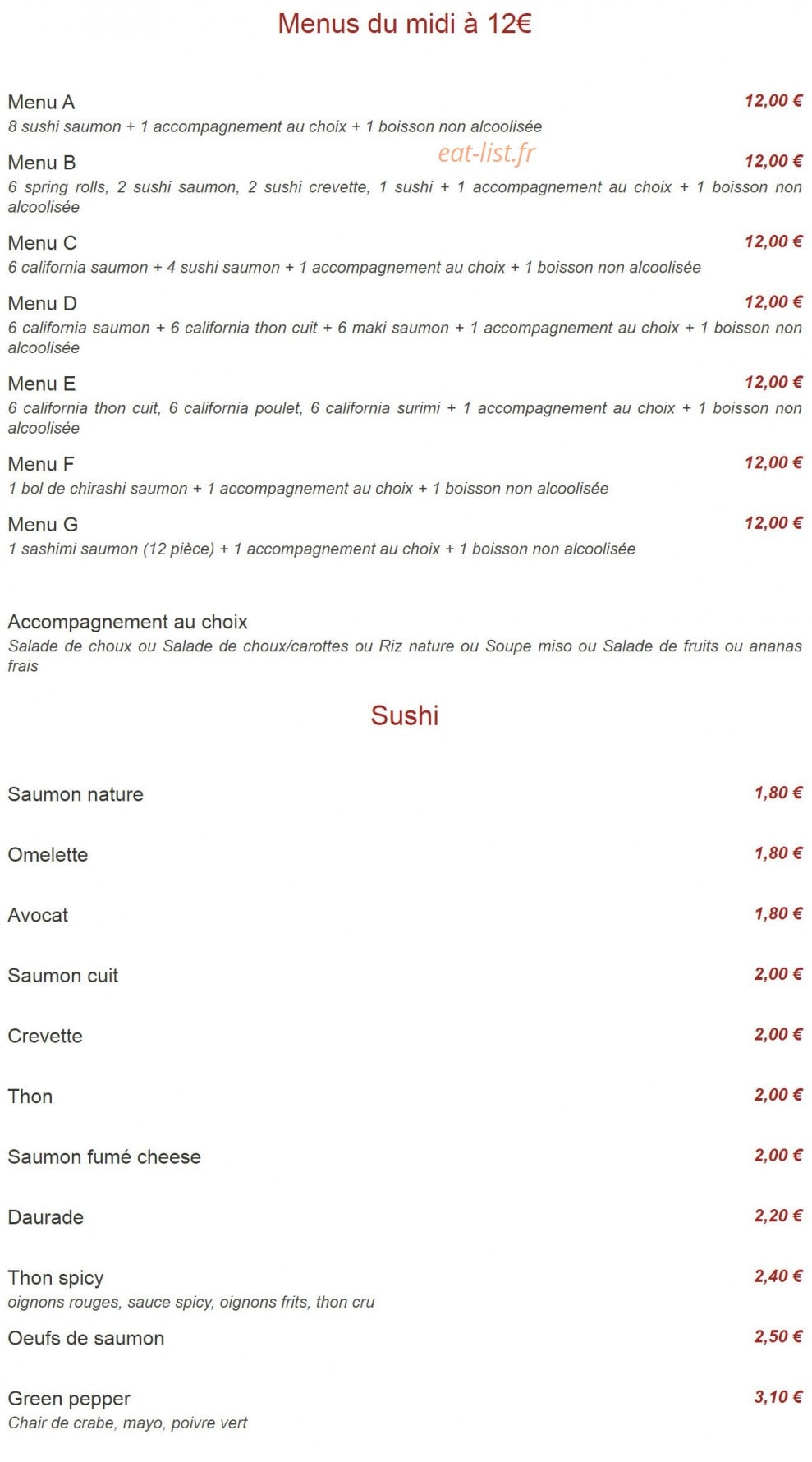 Kaiyo sushi — carte page 1