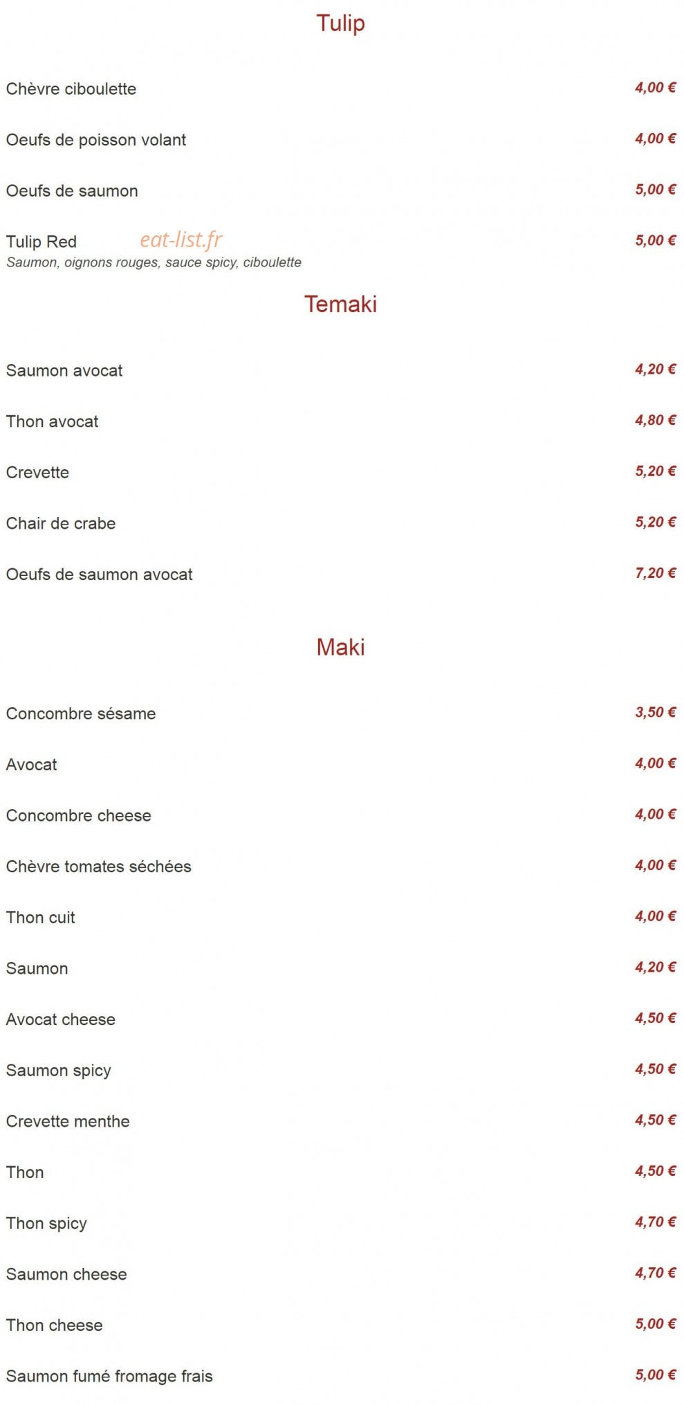 Kaiyo sushi — carte page 2