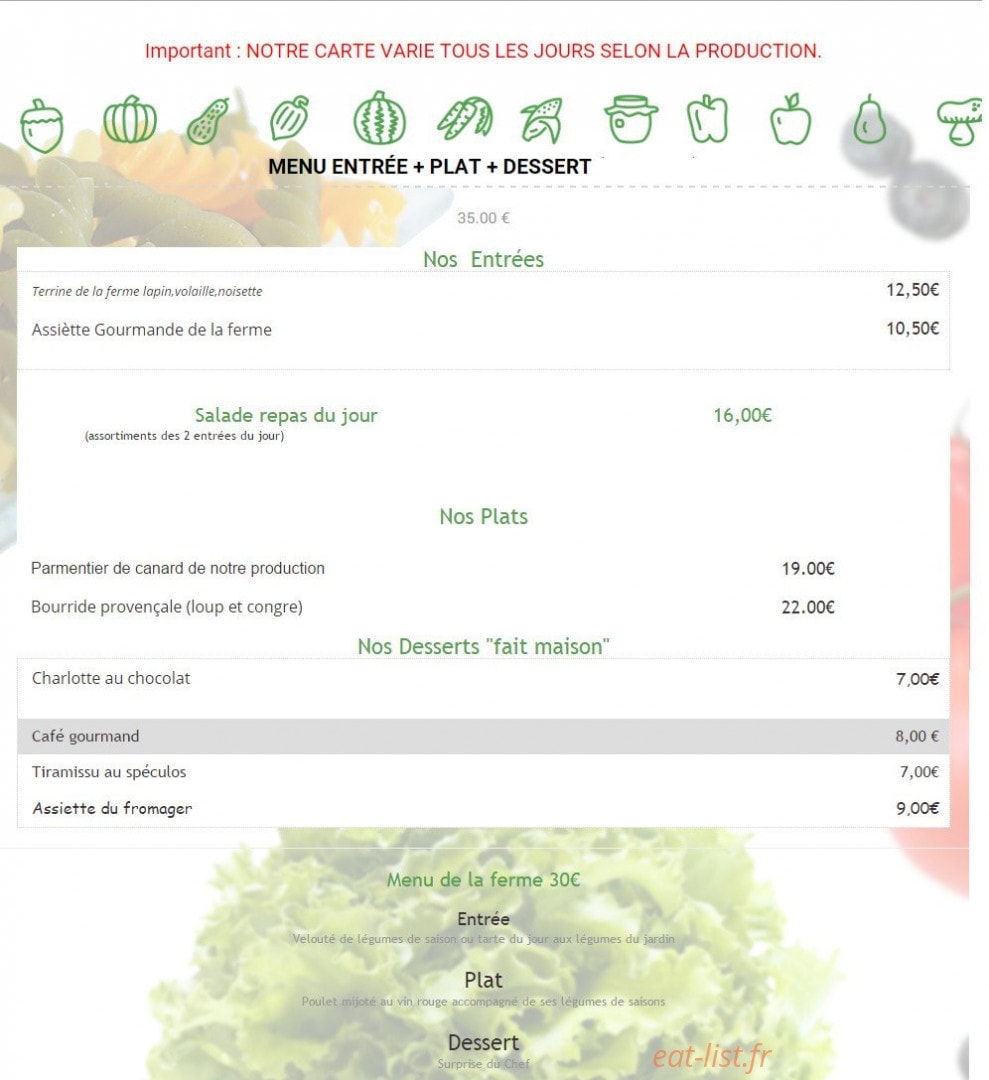 La Ferme Auberge — carte page 1