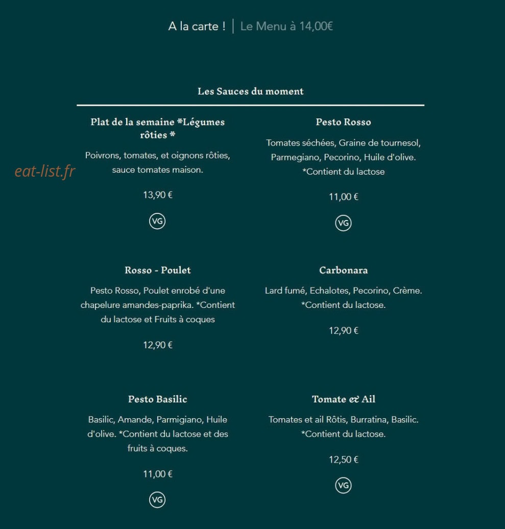 La Muse pâtes — carte page 1