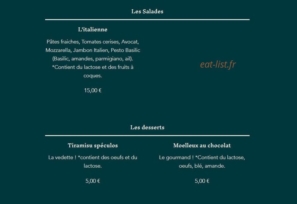 La Muse pâtes — carte page 2