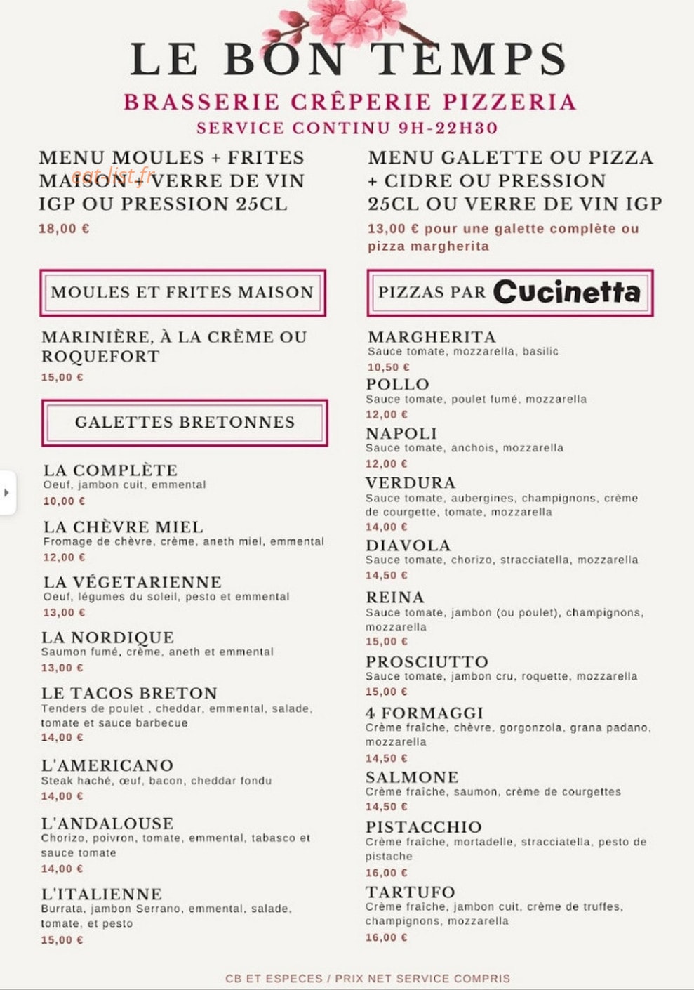 Le Bon Temps — carte page 1