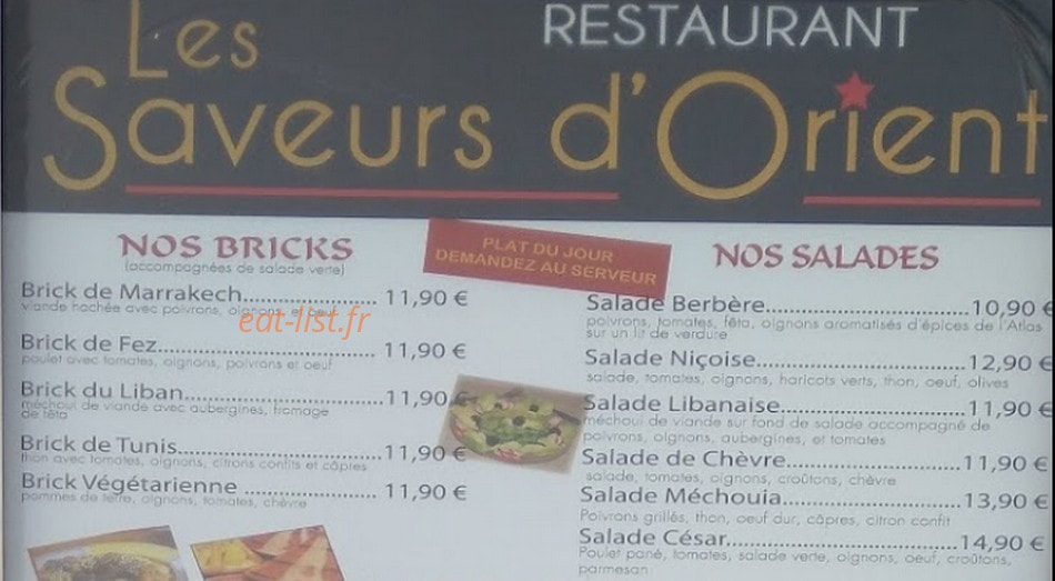 Les Saveurs d'Orient — carte page 1