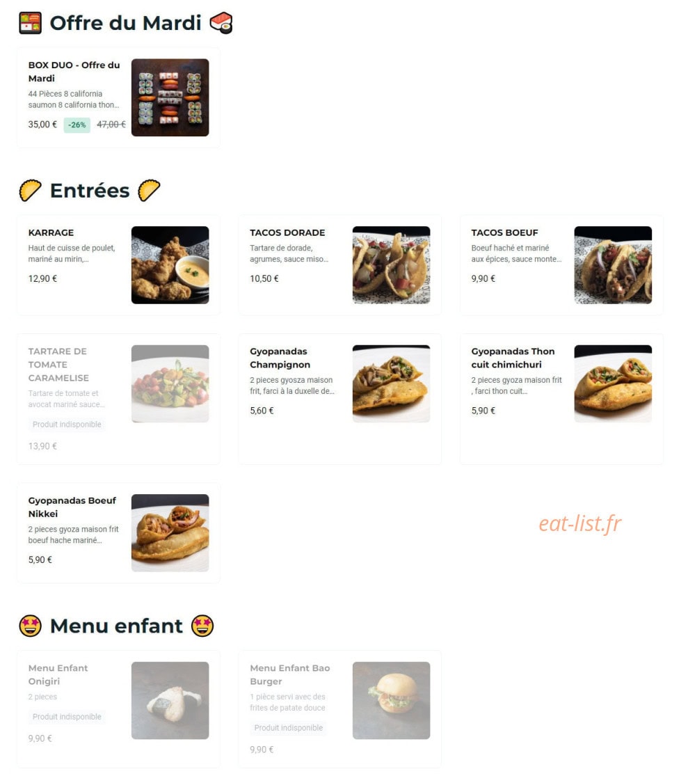 NKI sushi — carte page 1