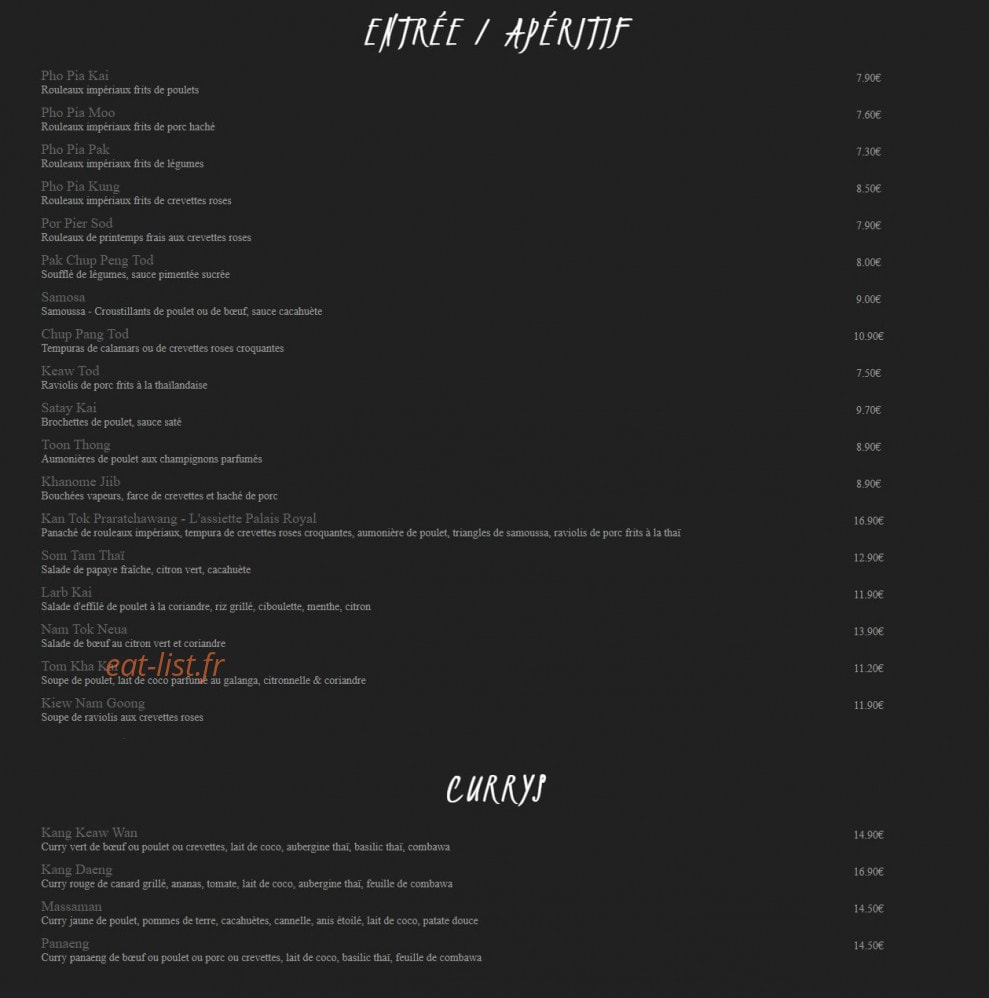 Ô Mets Thaï — carte page 1
