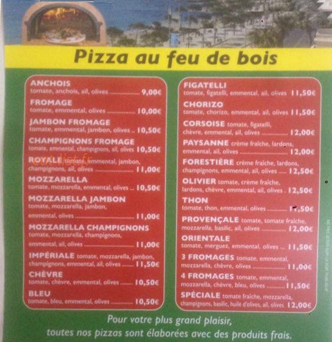Pizza de la plage — carte page 1