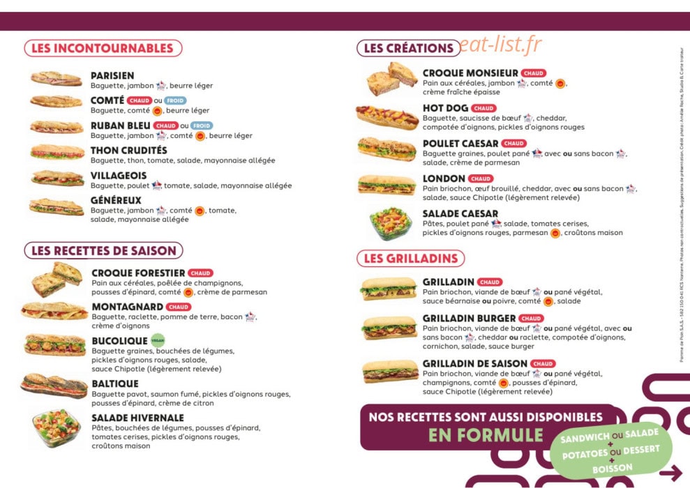 Carte et menu de Pomme de Pain à La Ciotat — Les incontournables, créations...