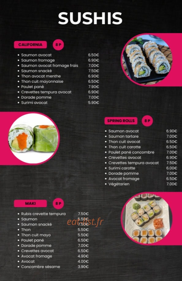 Rubis Sushi — carte page 1