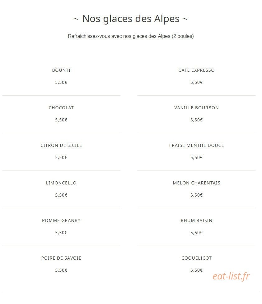 Carte et menu de Auberge Des Savoyants à Le Puy Sainte Reparade — Glaces