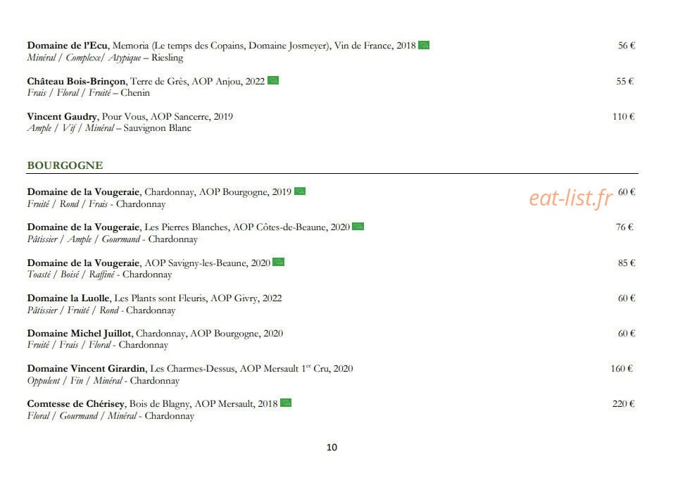 Carte et menu de La Petite Verrière à Le Puy Sainte Reparade — Les vins blancs page 7