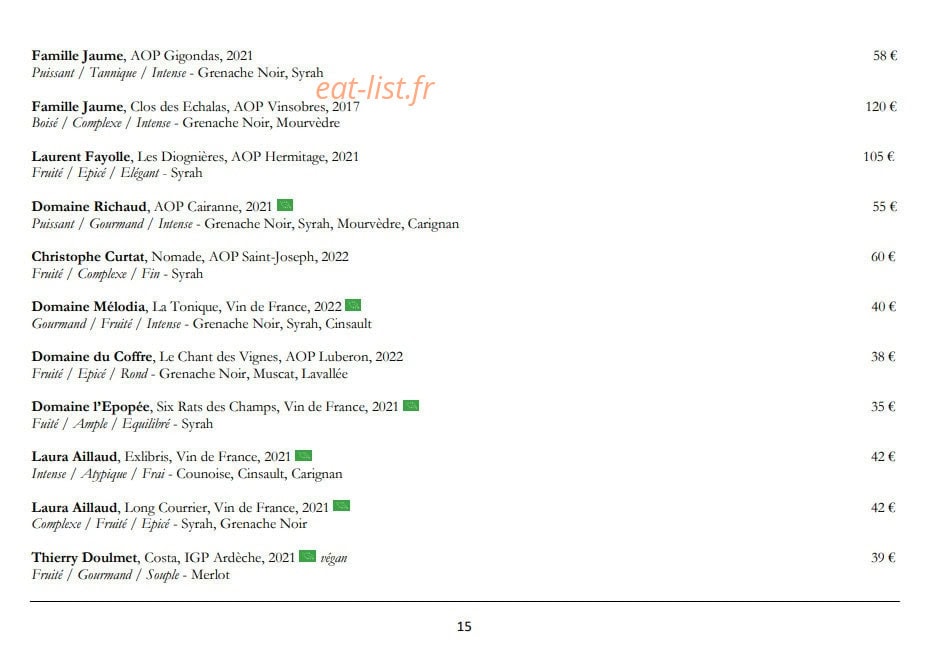 Carte et menu de La Petite Verrière à Le Puy Sainte Reparade — Les vins rouges page 4