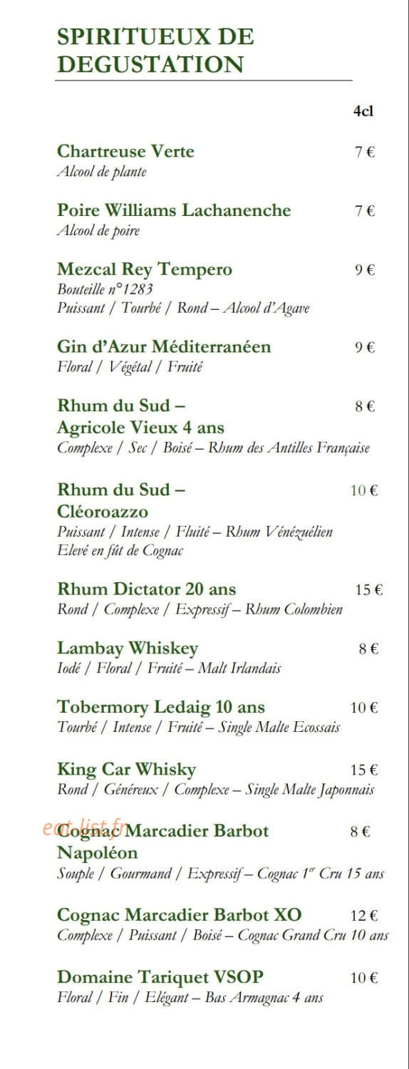 Carte et menu de La Petite Verrière à Le Puy Sainte Reparade — Les spiritueux